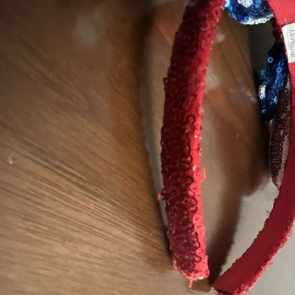 Disney Minnie Mouse USA Sequined Ears Bow Headband Striped Red/White/Blue